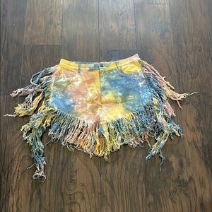 Tie-Dye Fringe Shorts SZ 1X